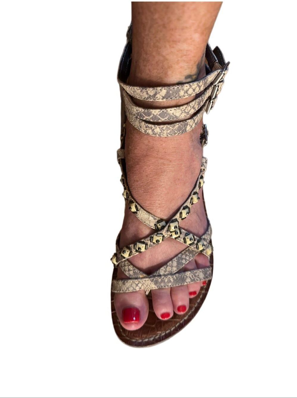 Sam Edelman Eavan Gladiator Snake Print Sandals Sz 7
